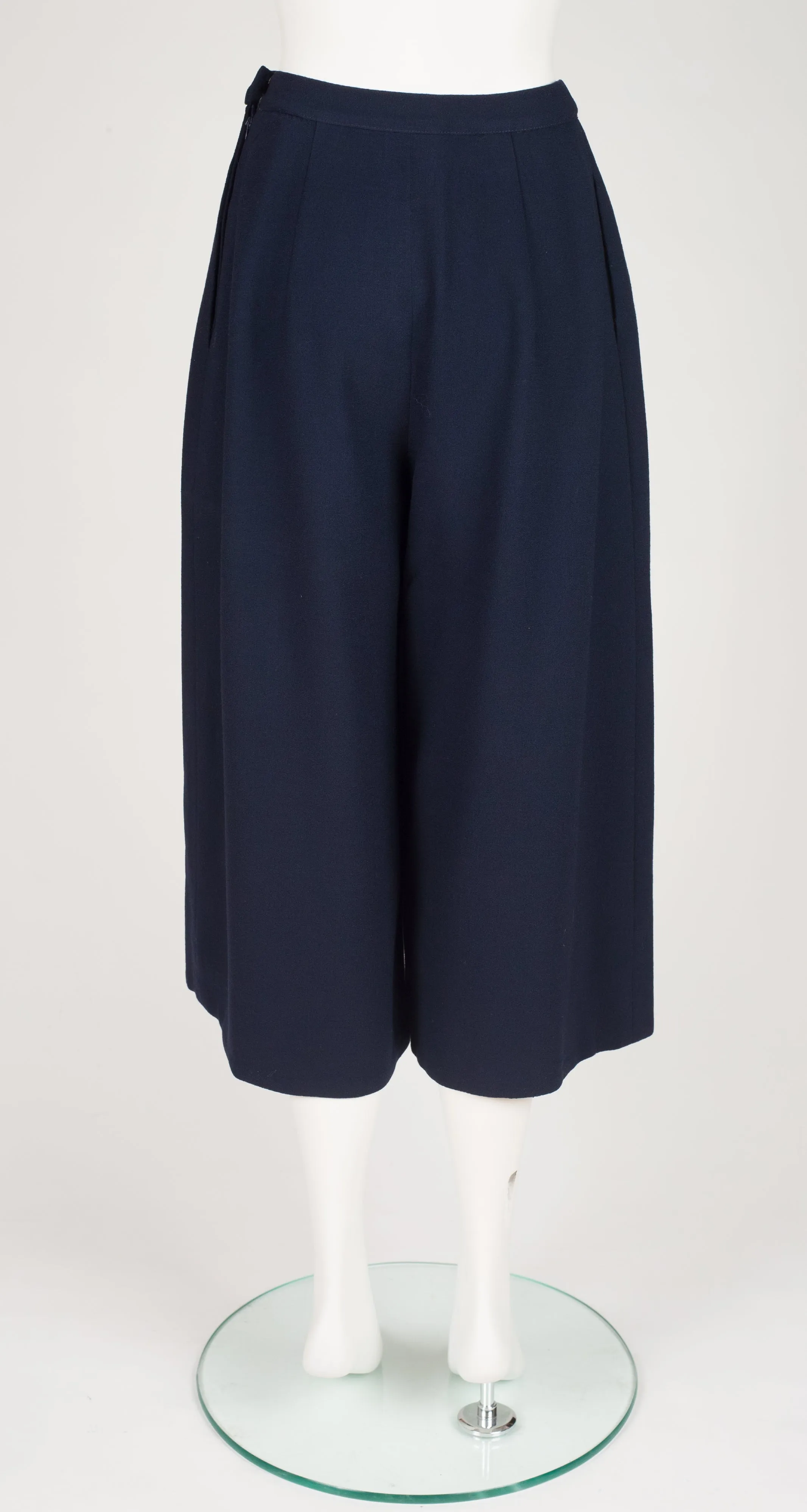 1989 S/S Navy Wool Crepe Wide Leg Culottes