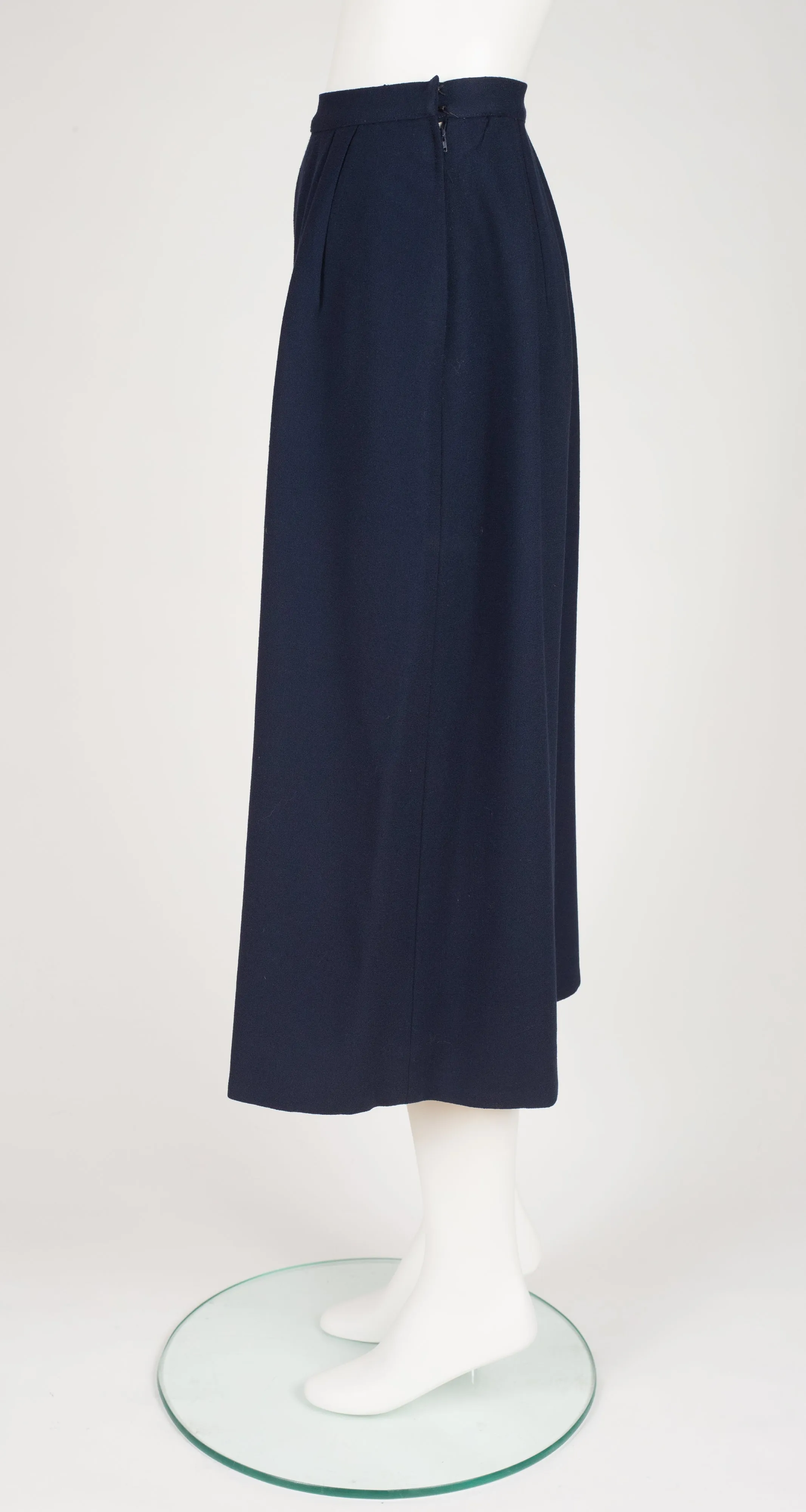 1989 S/S Navy Wool Crepe Wide Leg Culottes