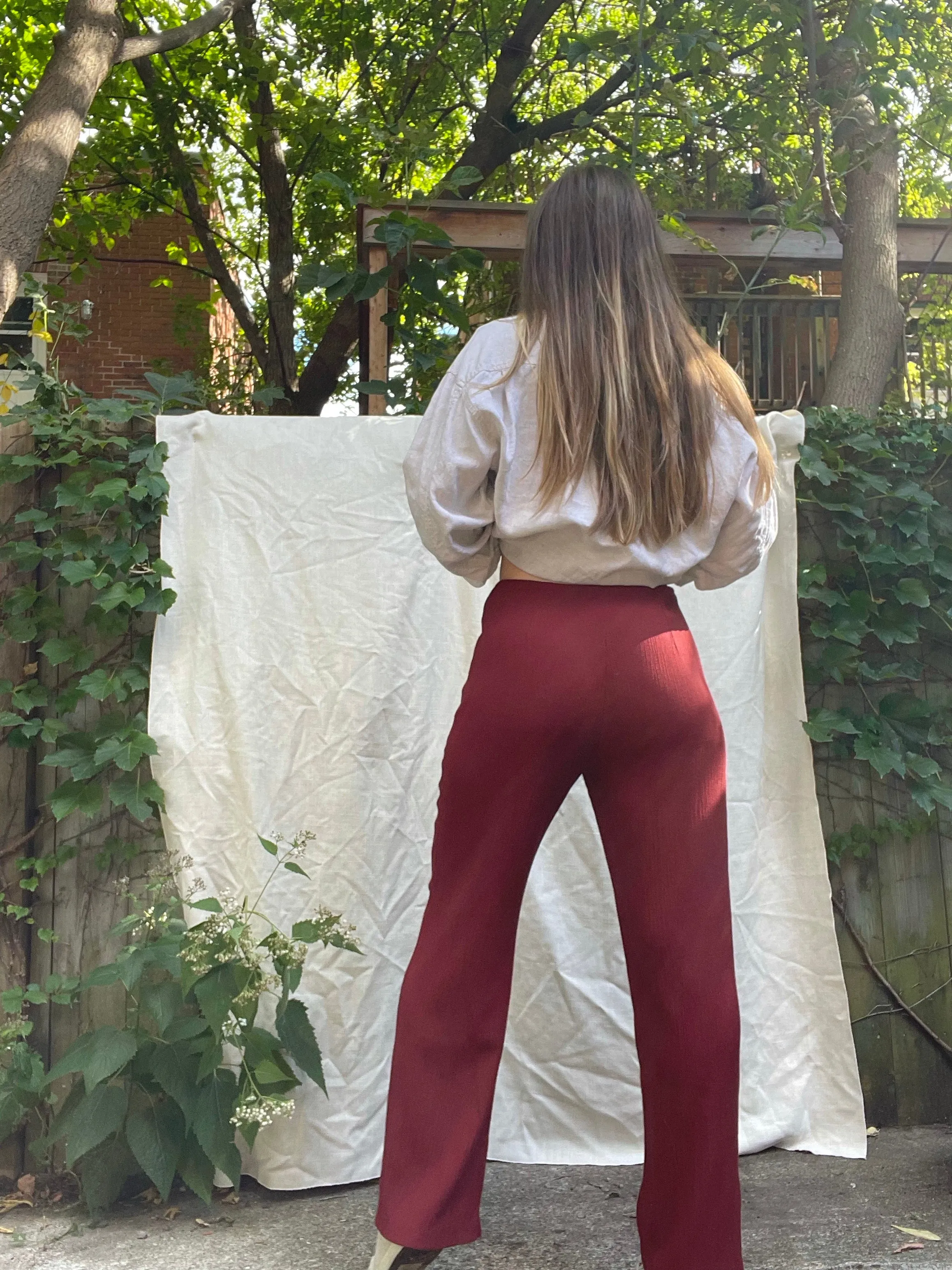90s Textured Rust Drawstring Culottes - S