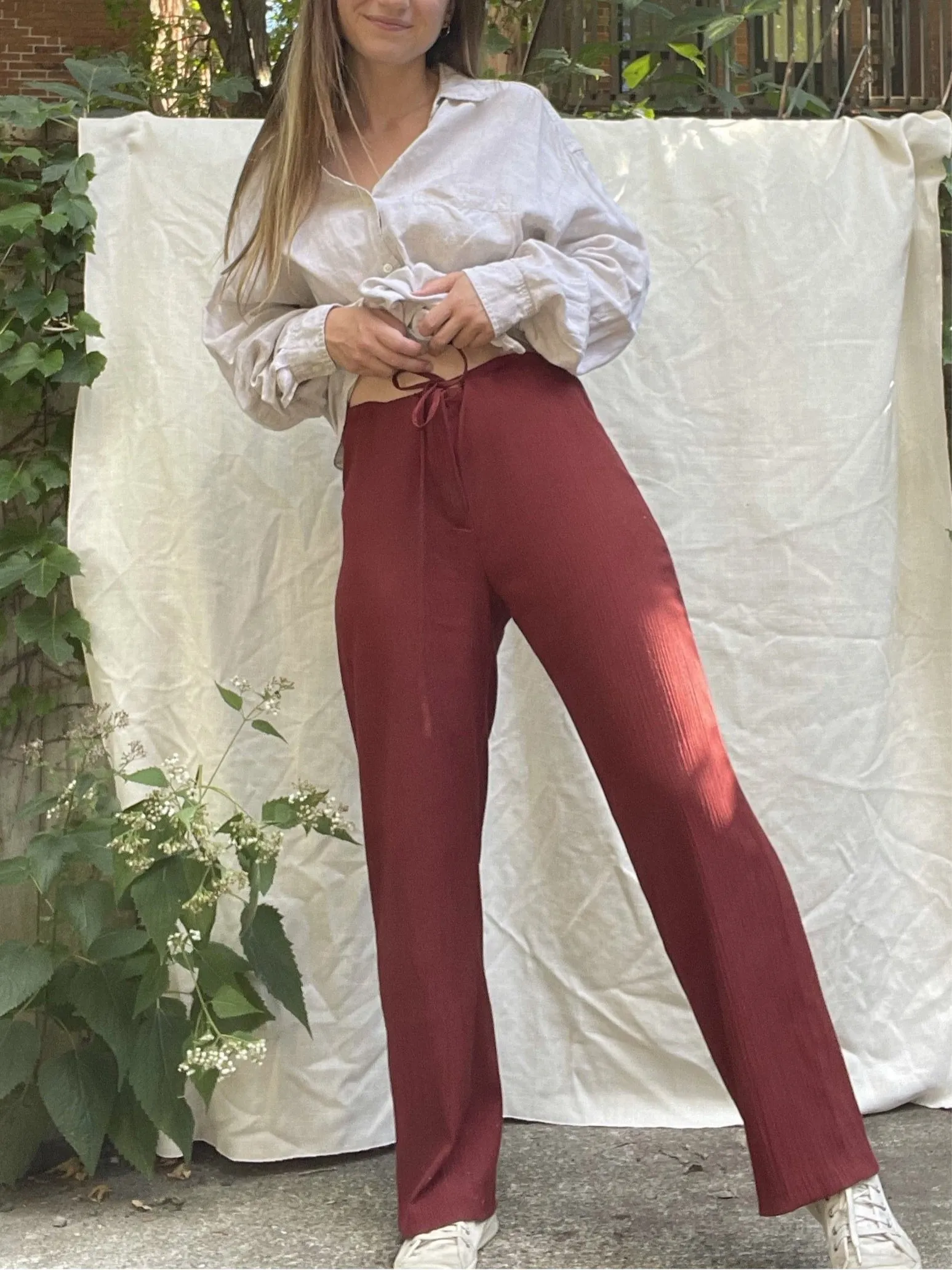 90s Textured Rust Drawstring Culottes - S