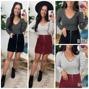 Alexandrine Long Sleeve Striped Bodysuit - FINAL SALE