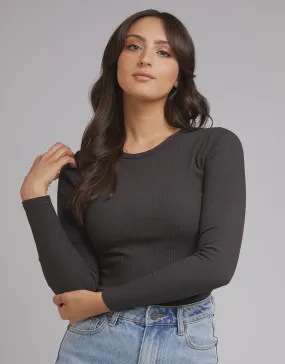 All About Eve Rib Baby Long Sleeve Tee - Washed Black