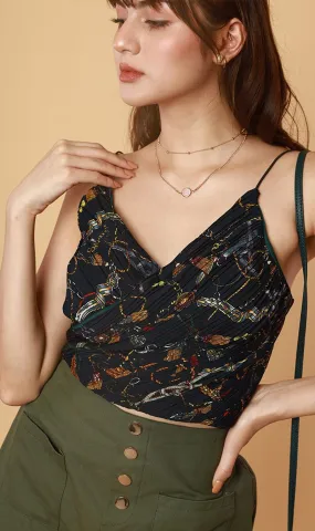 AMANDINE Scarf-Print Cami (Navy)