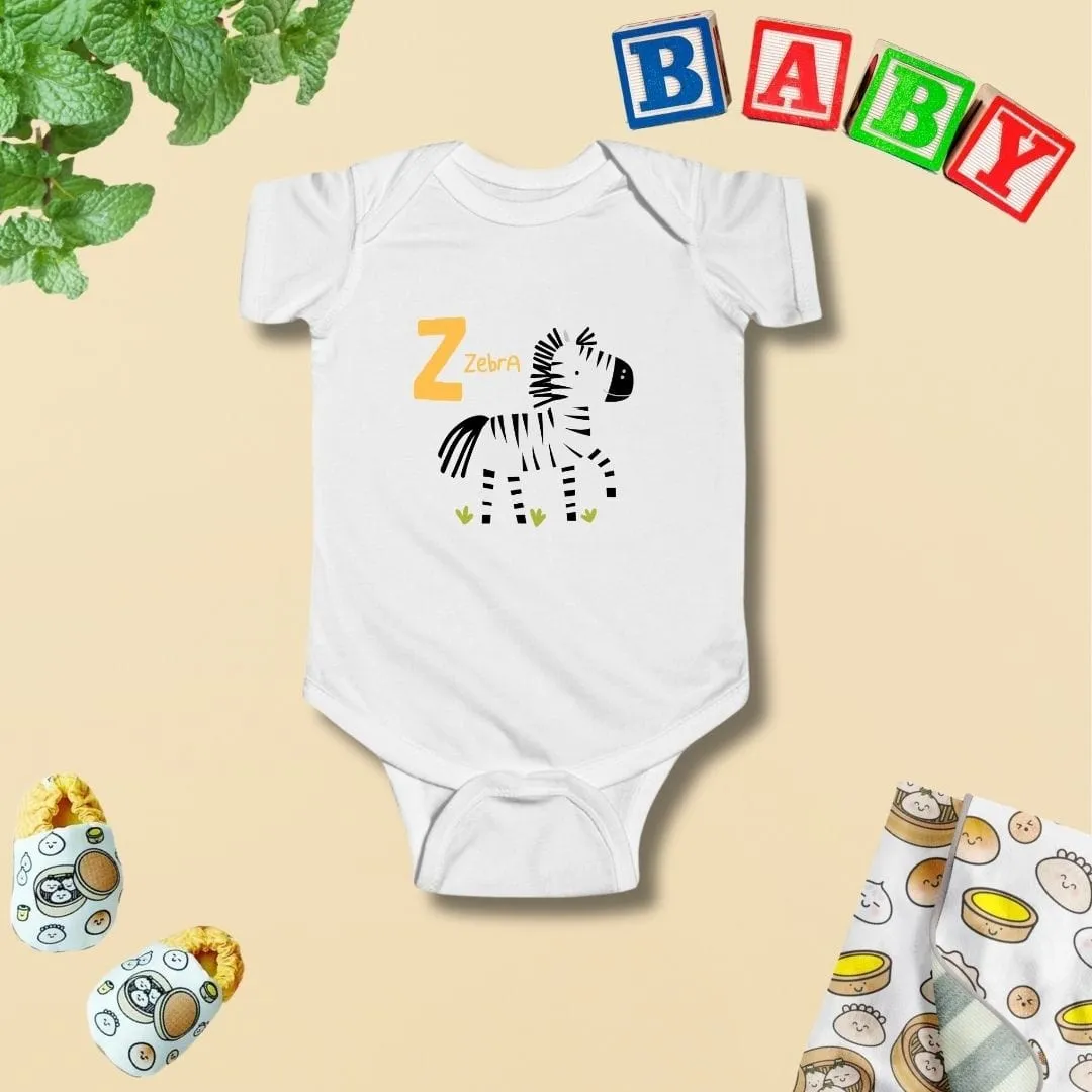 Animal Alphabet - Z for Zebra Baby Bodysuit - Unisex Graphic Bodysuit for Babies