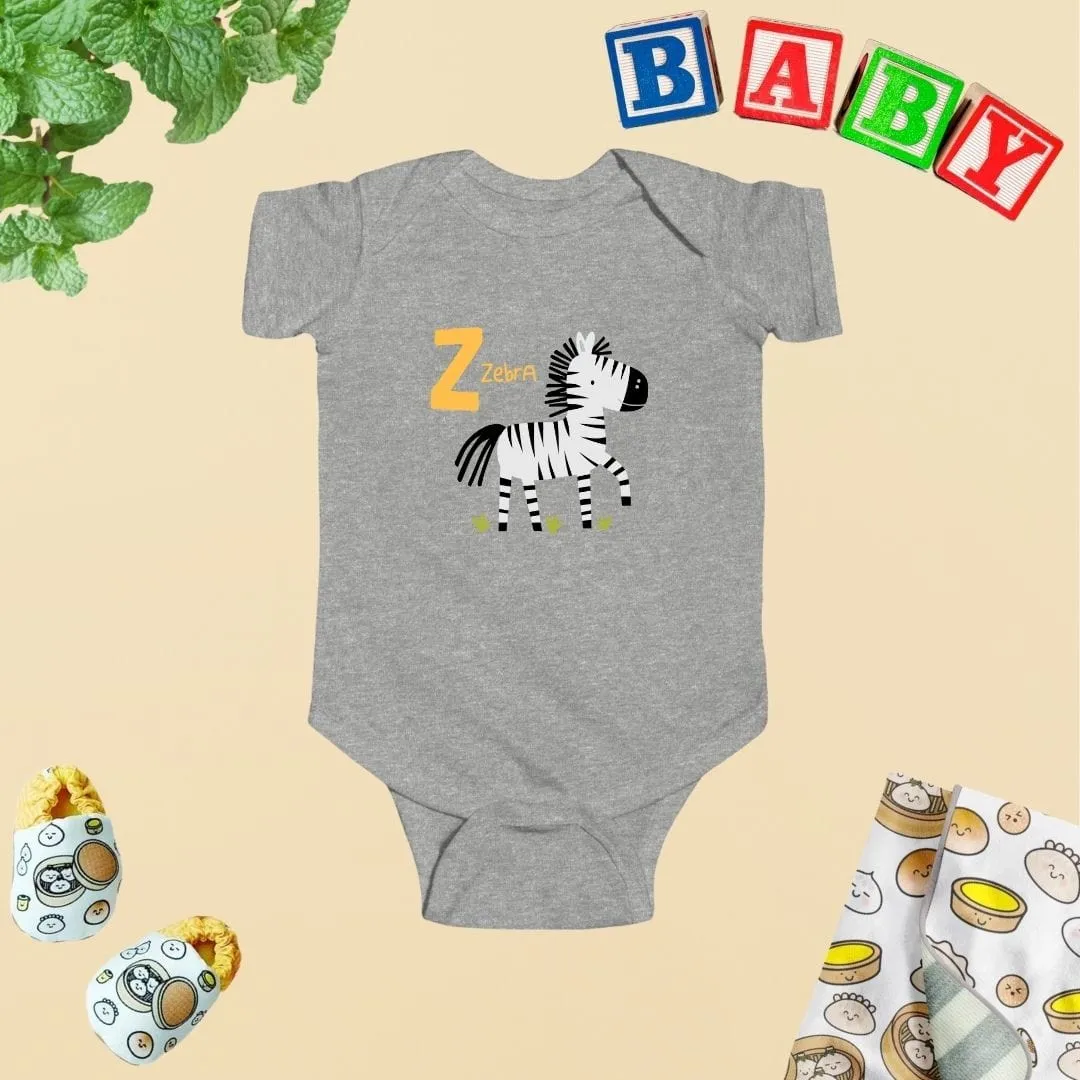 Animal Alphabet - Z for Zebra Baby Bodysuit - Unisex Graphic Bodysuit for Babies