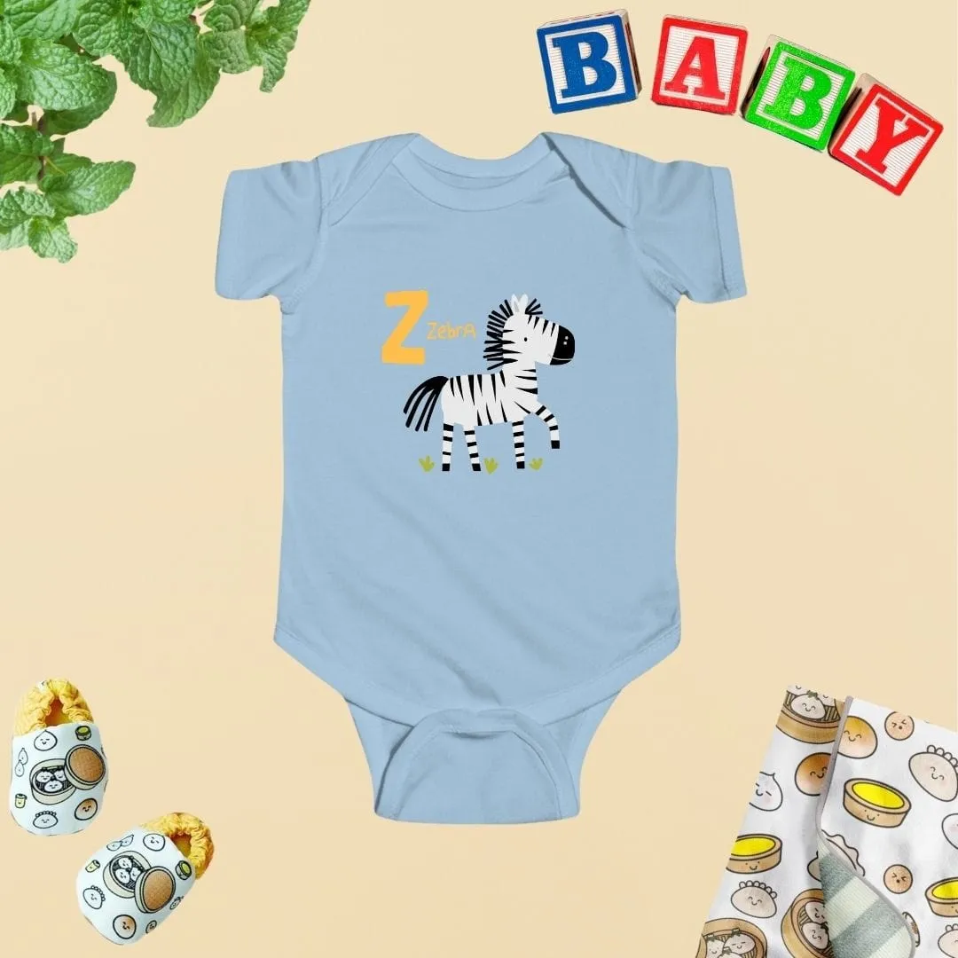 Animal Alphabet - Z for Zebra Baby Bodysuit - Unisex Graphic Bodysuit for Babies