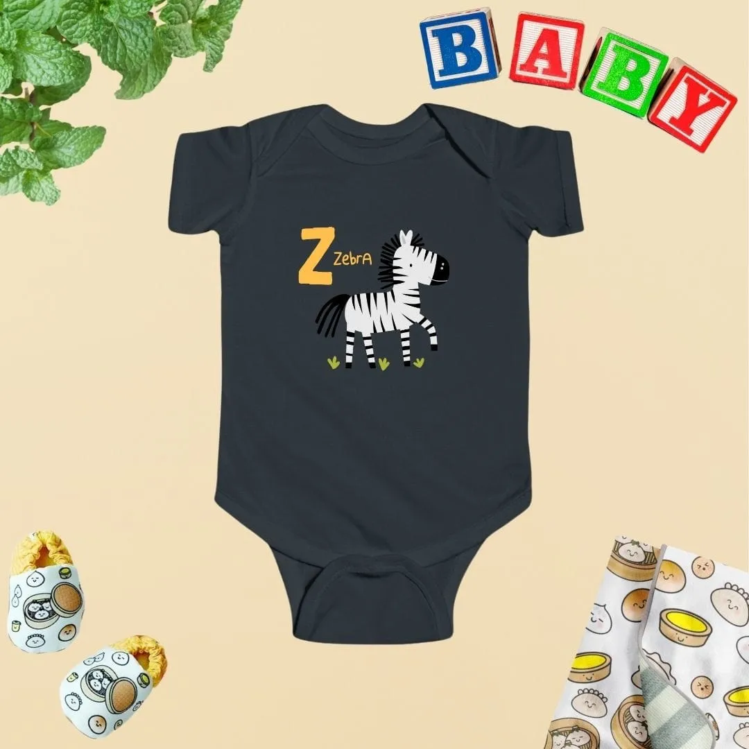 Animal Alphabet - Z for Zebra Baby Bodysuit - Unisex Graphic Bodysuit for Babies