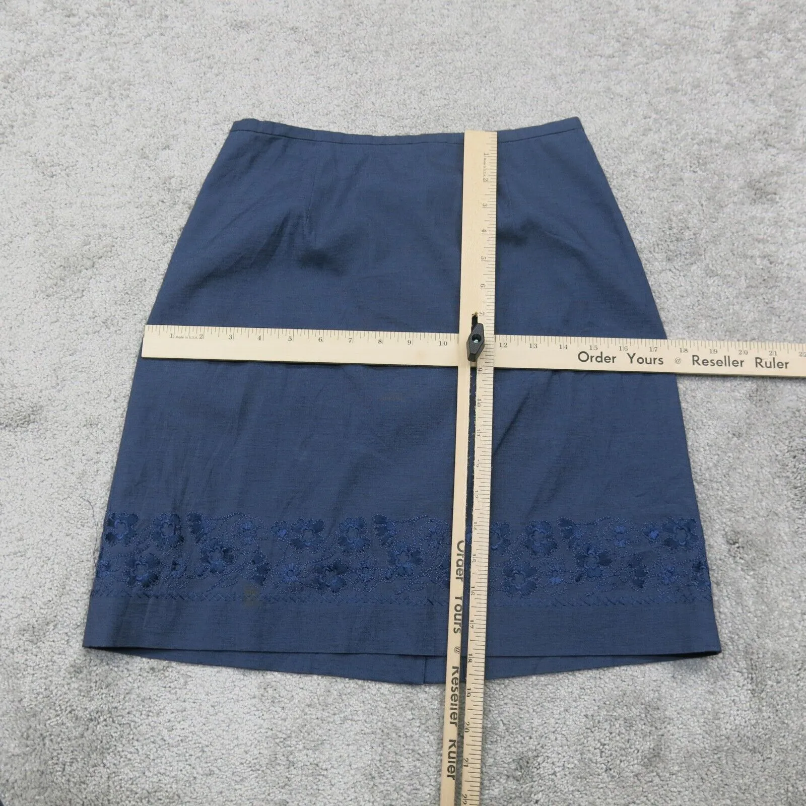 Ann Taylor Women Embroidered Straight Pencil Skirts Pull on Back Zip Blue SZ 12