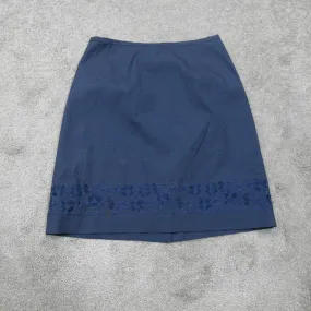 Ann Taylor Women Embroidered Straight Pencil Skirts Pull on Back Zip Blue SZ 12