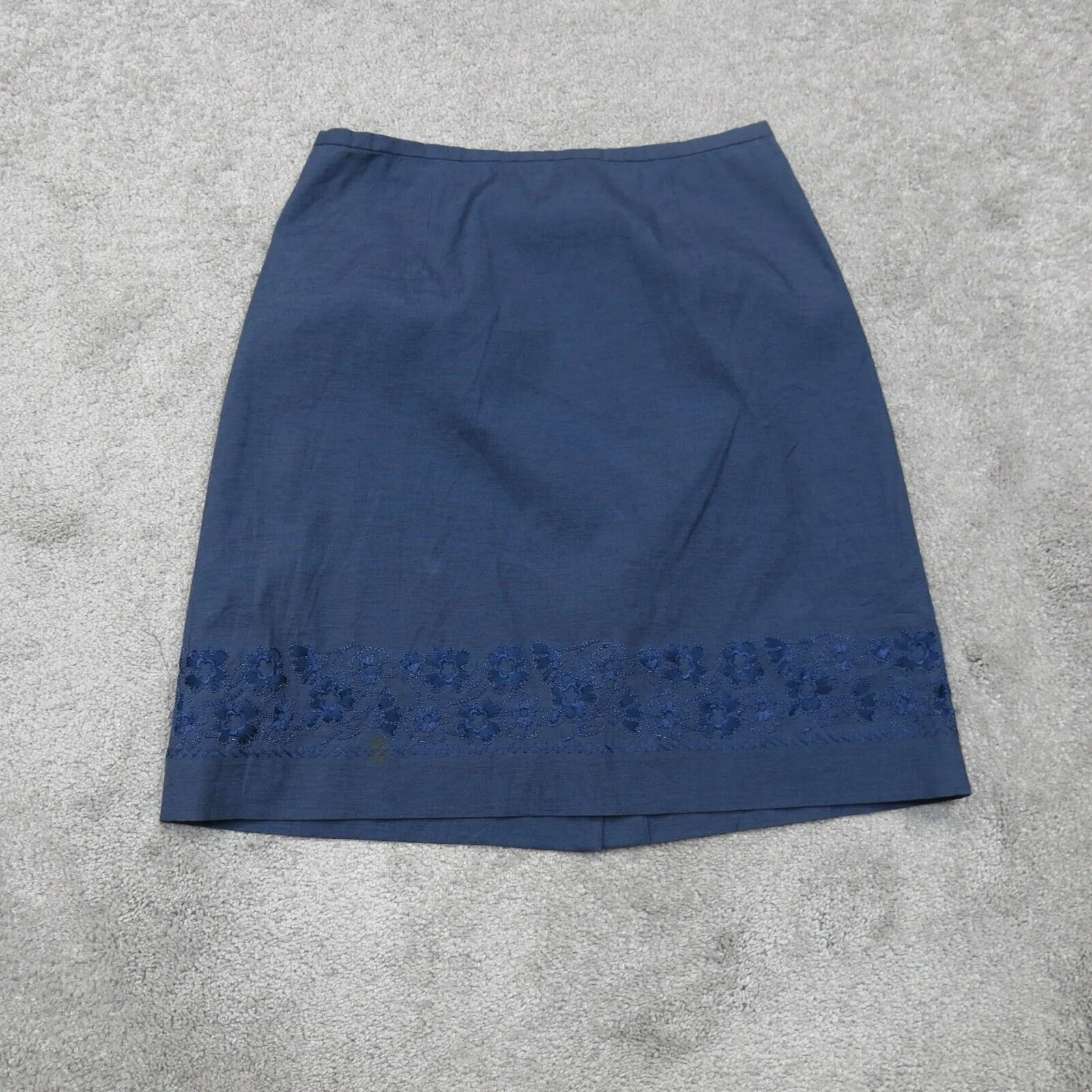 Ann Taylor Women Embroidered Straight Pencil Skirts Pull on Back Zip Blue SZ 12