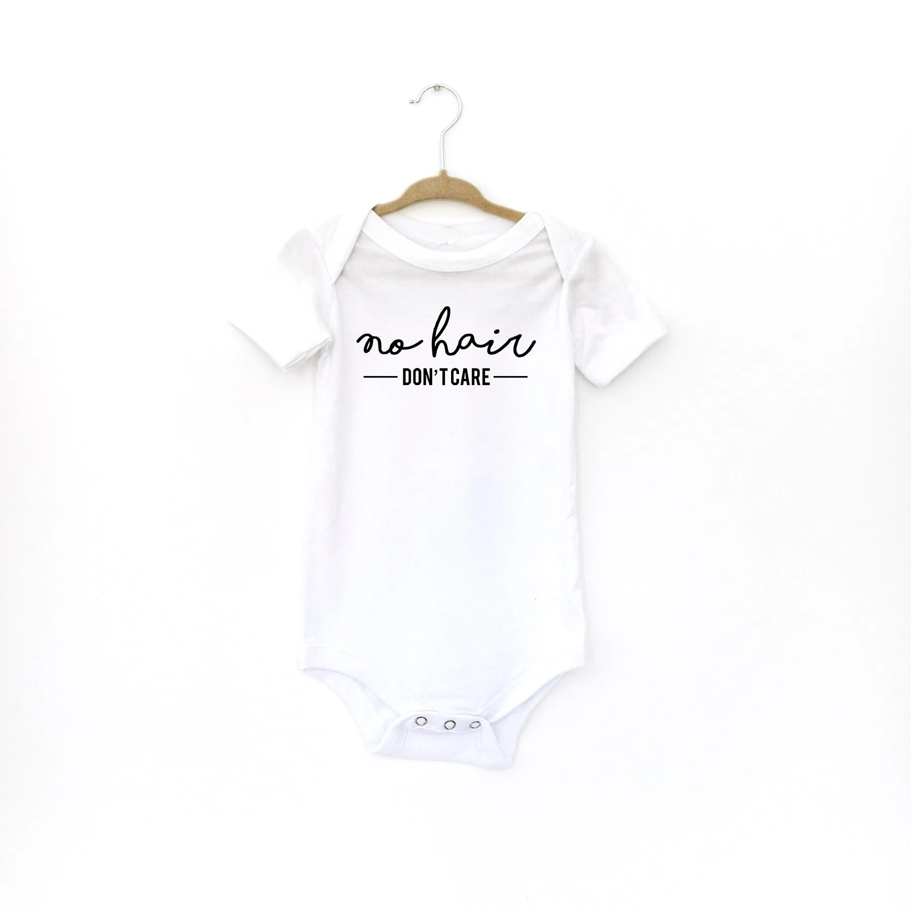 Baby Onesie: No Hair-Don't Care: One piece snap baby bodysuit, onesie