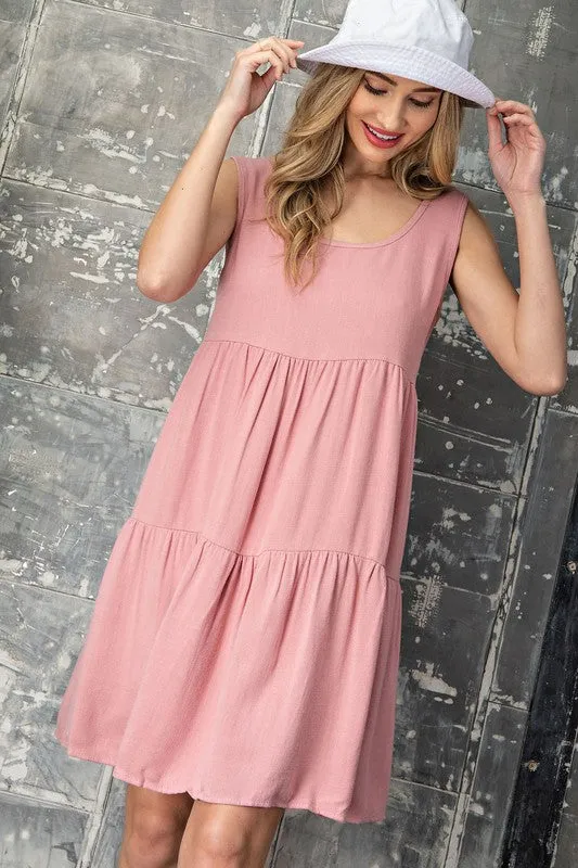 BABYDOLL TIERED LINEN MINI DRESS