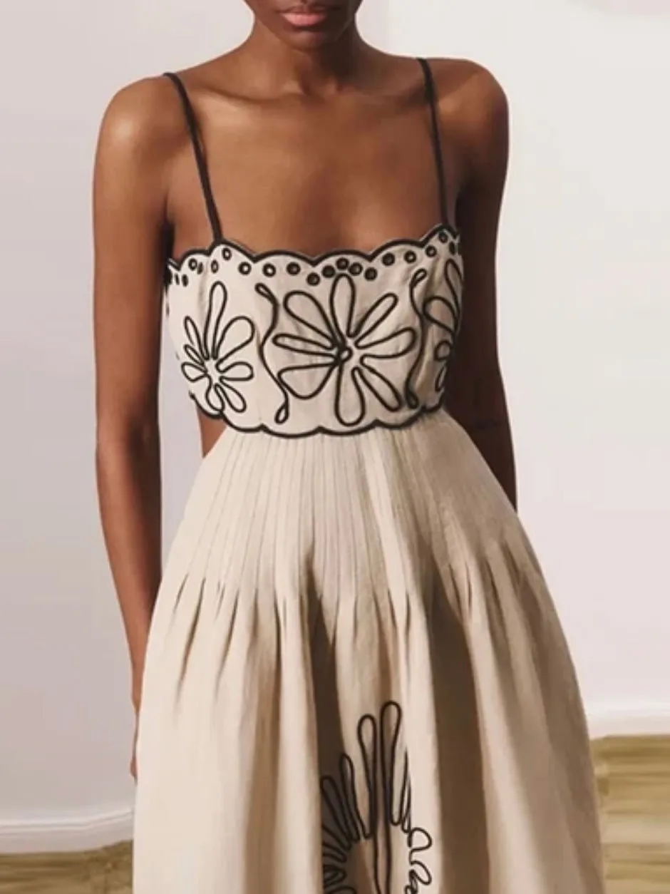 Beige with brown printed details maxi dress