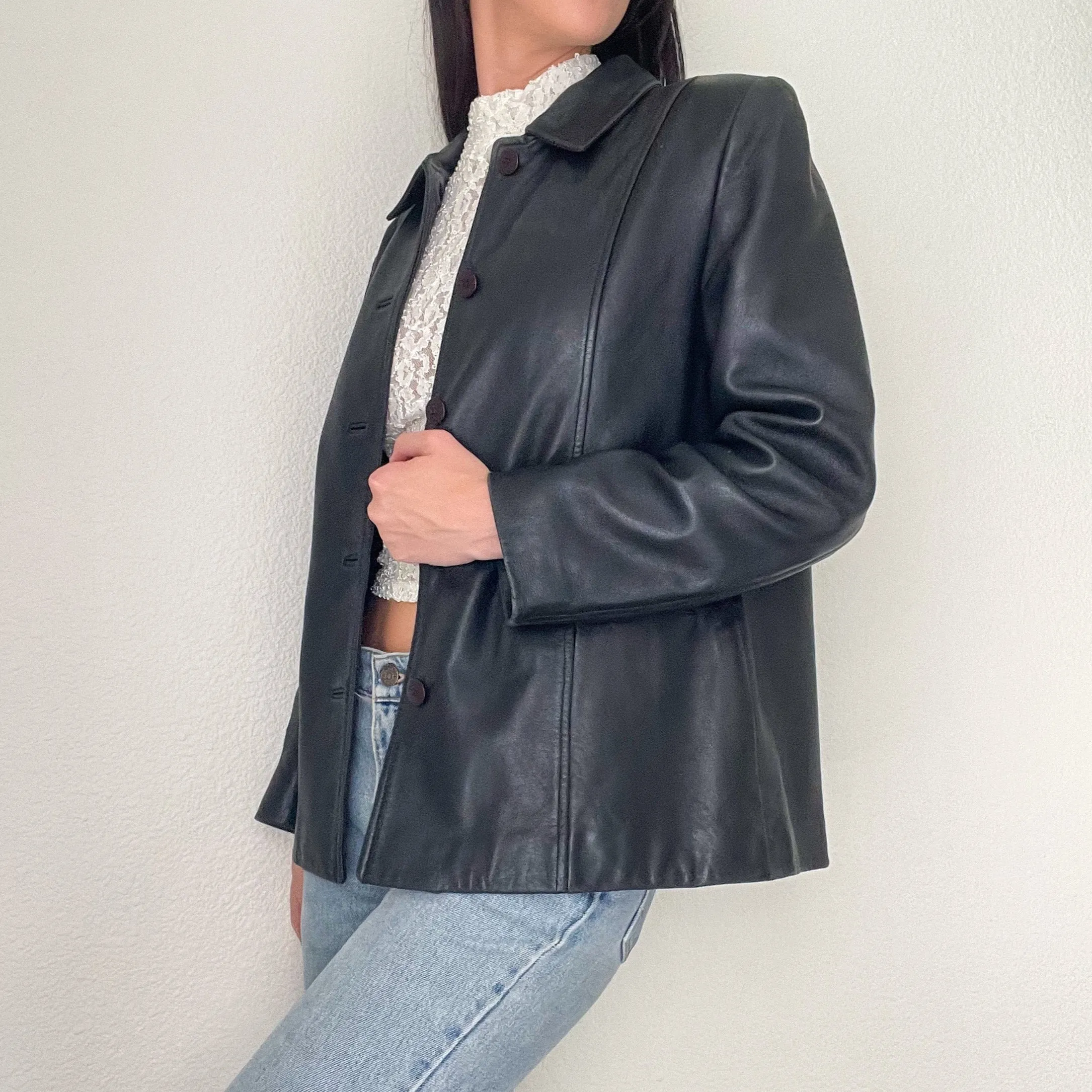 Black Vintage 90s Leather Jacket