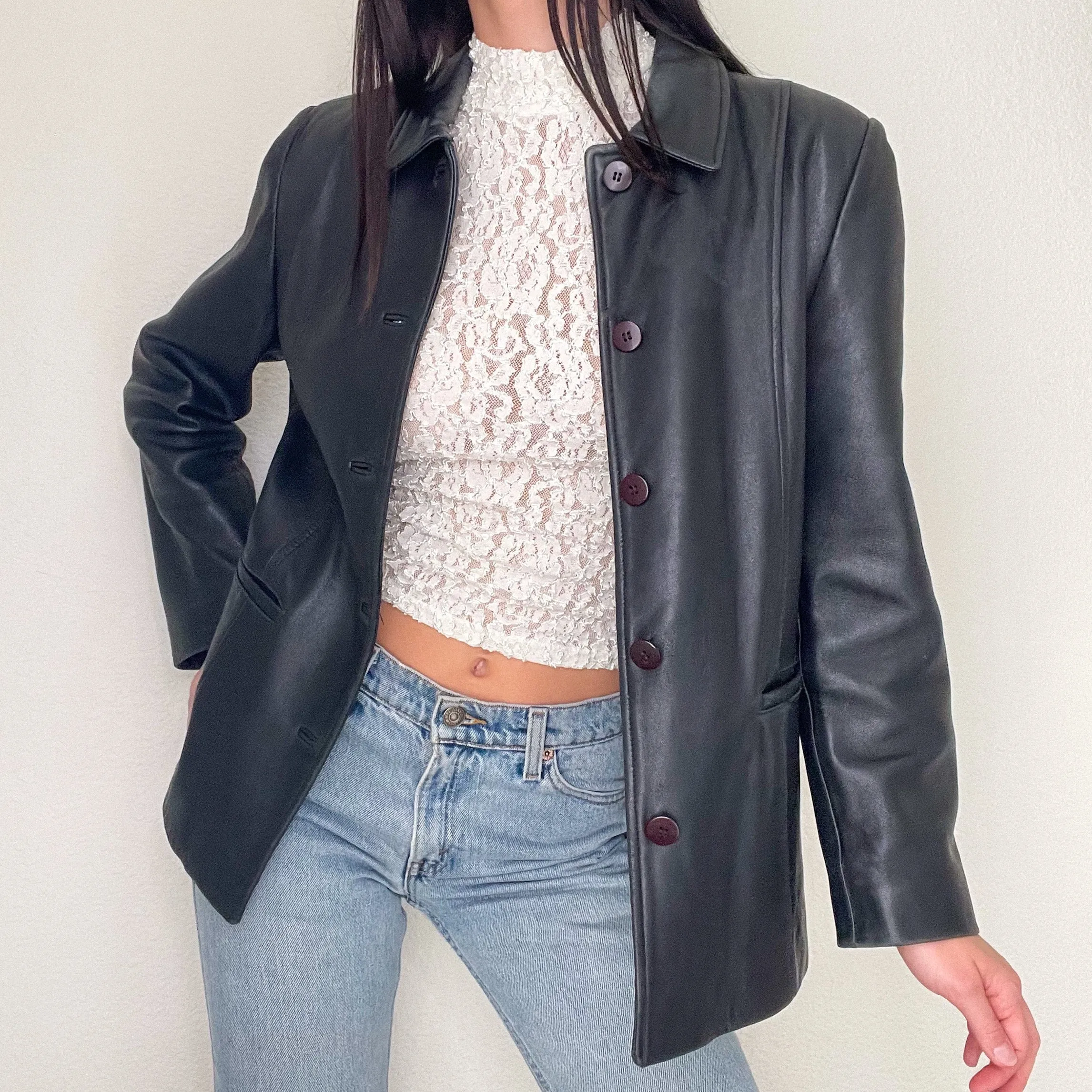 Black Vintage 90s Leather Jacket