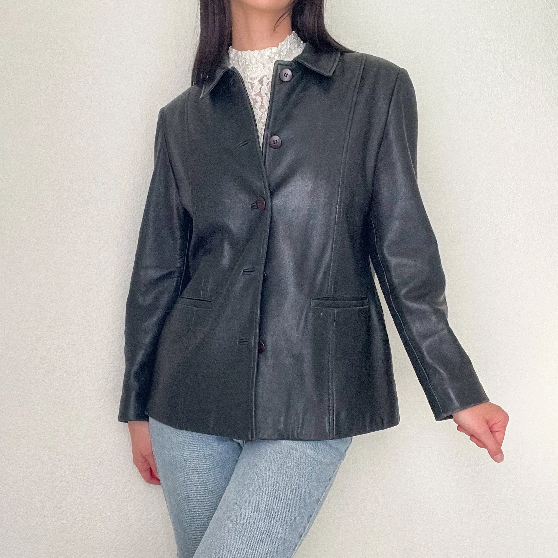 Black Vintage 90s Leather Jacket