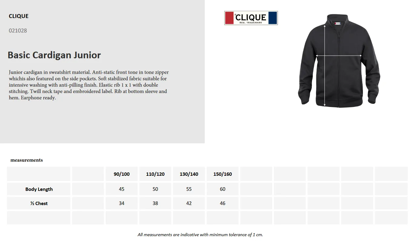 Clique Basic Zip Sweatshirt | Junior Full-Zip Sweater | Durable | Soft | 6 Colours | Ages 3-14