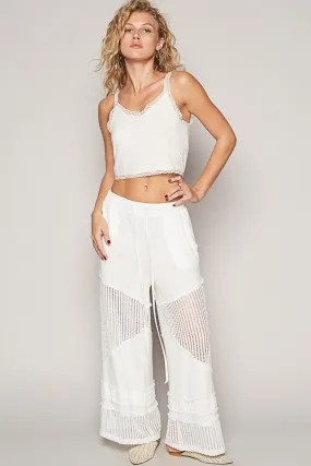 Contrast Elastic Waist Culottes Pants