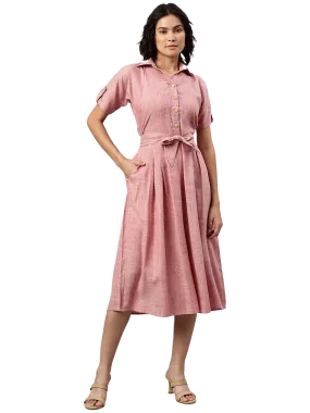 Cottinfab Pink Shirt Midi Dress