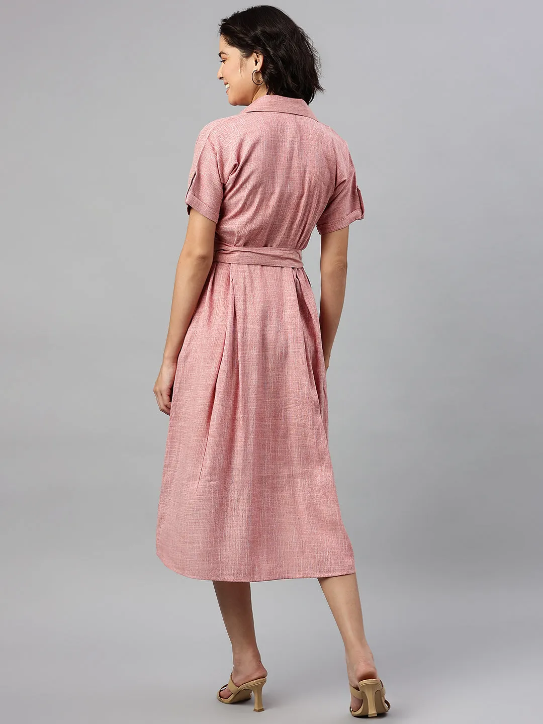 Cottinfab Pink Shirt Midi Dress