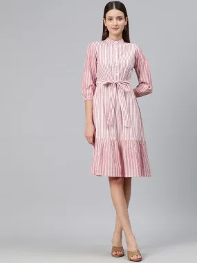 Cottinfab Women Striped Puff Sleeve A-Line Dress