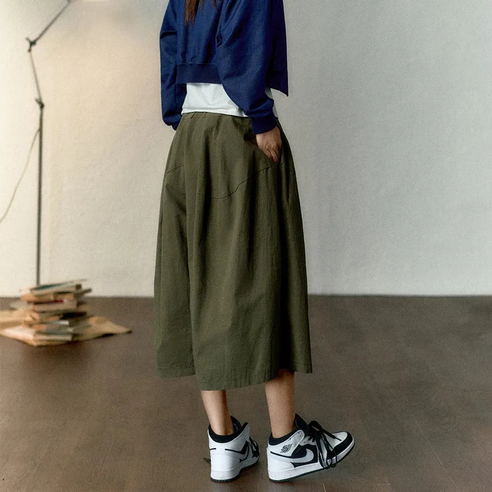 Cotton Casual Culottes for Women Elastic Waist Wide Leg Pants Loose Capris A-Line Fit Streetwear Women Trousers