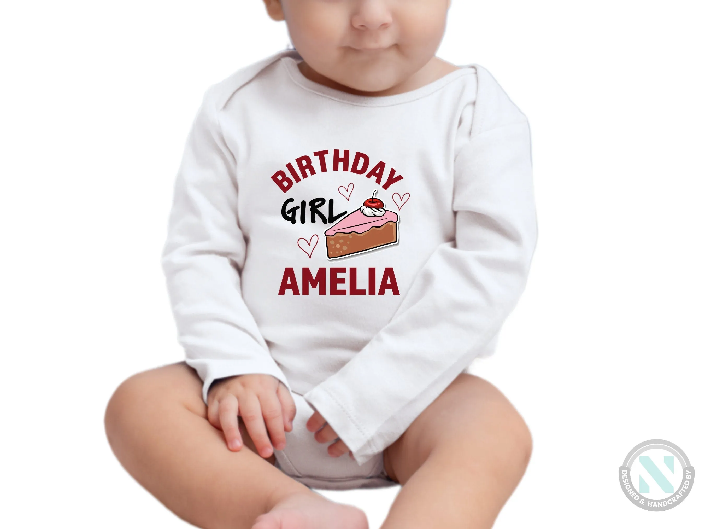 Custom Name Long Sleeve Birthday Baby Bodysuit for Girls with "Birthday Girl"