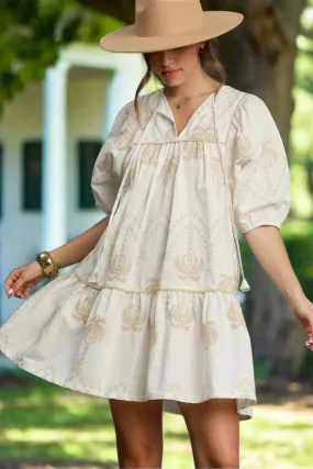 Embroidered Puff Sleeve Cotton Babydoll Dress