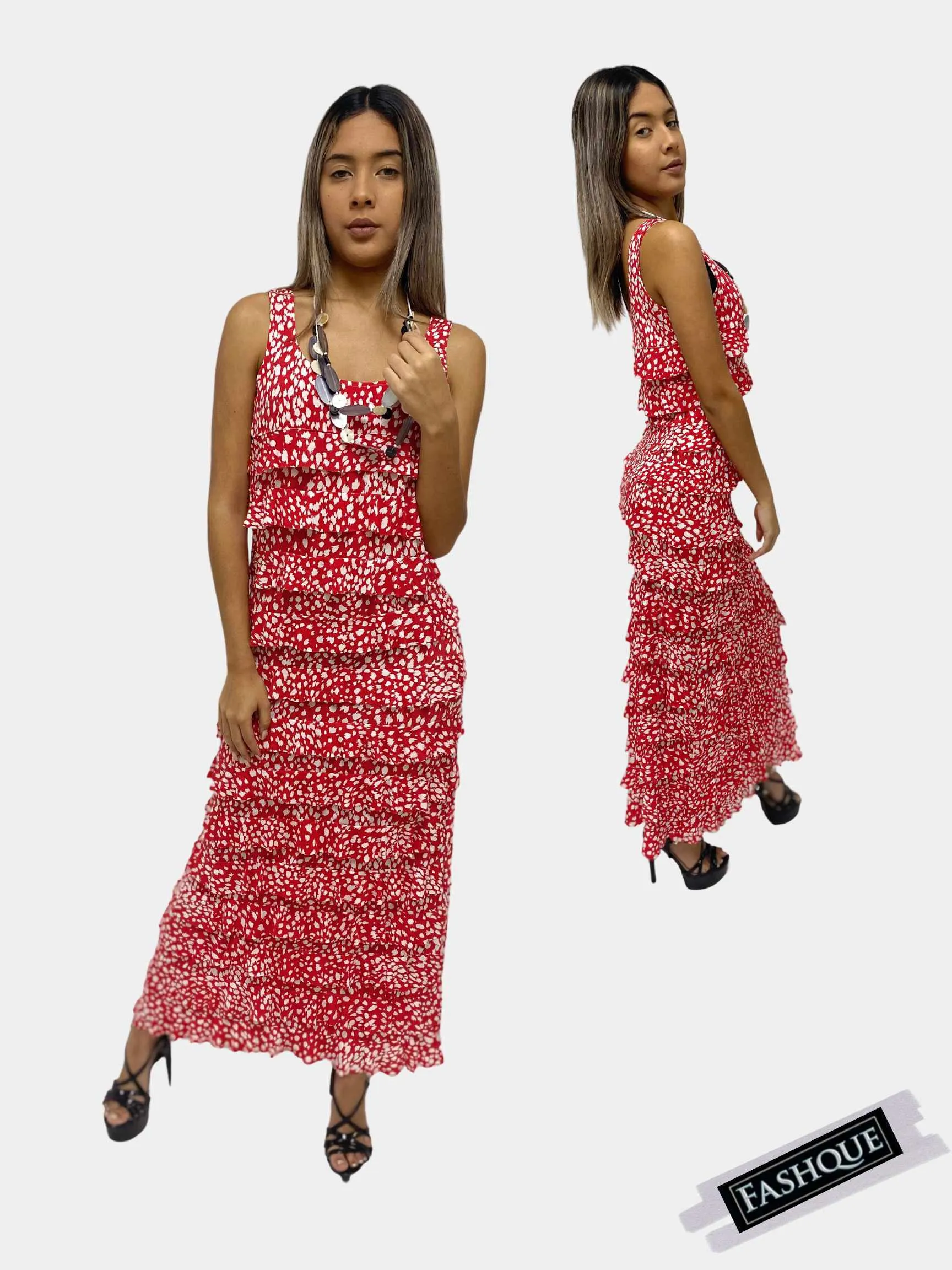 FASHQUE - Ruffle Maxi Dress Sleeveless PRINTED - D211