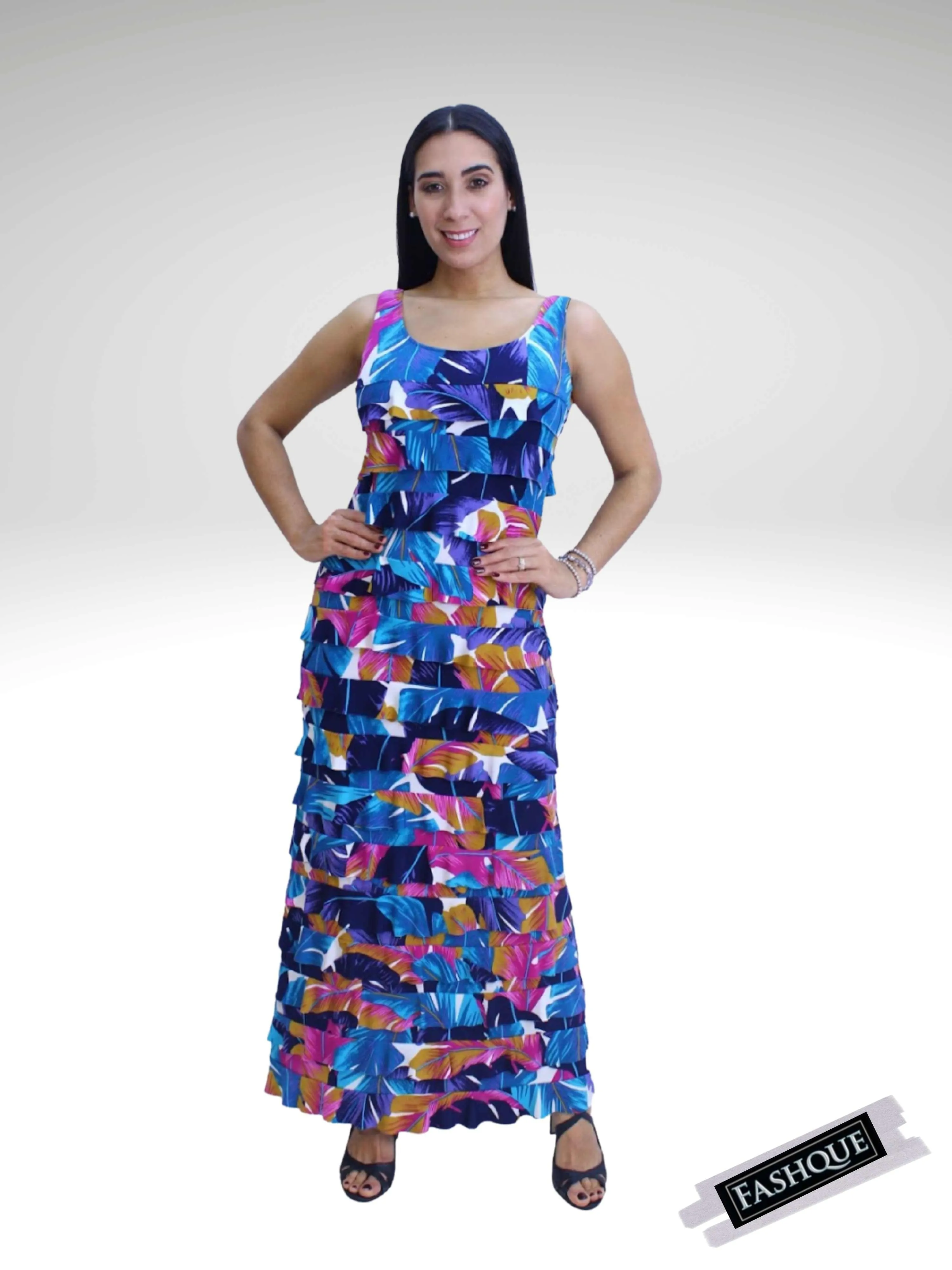FASHQUE - Ruffle Maxi Dress Sleeveless PRINTED - D211