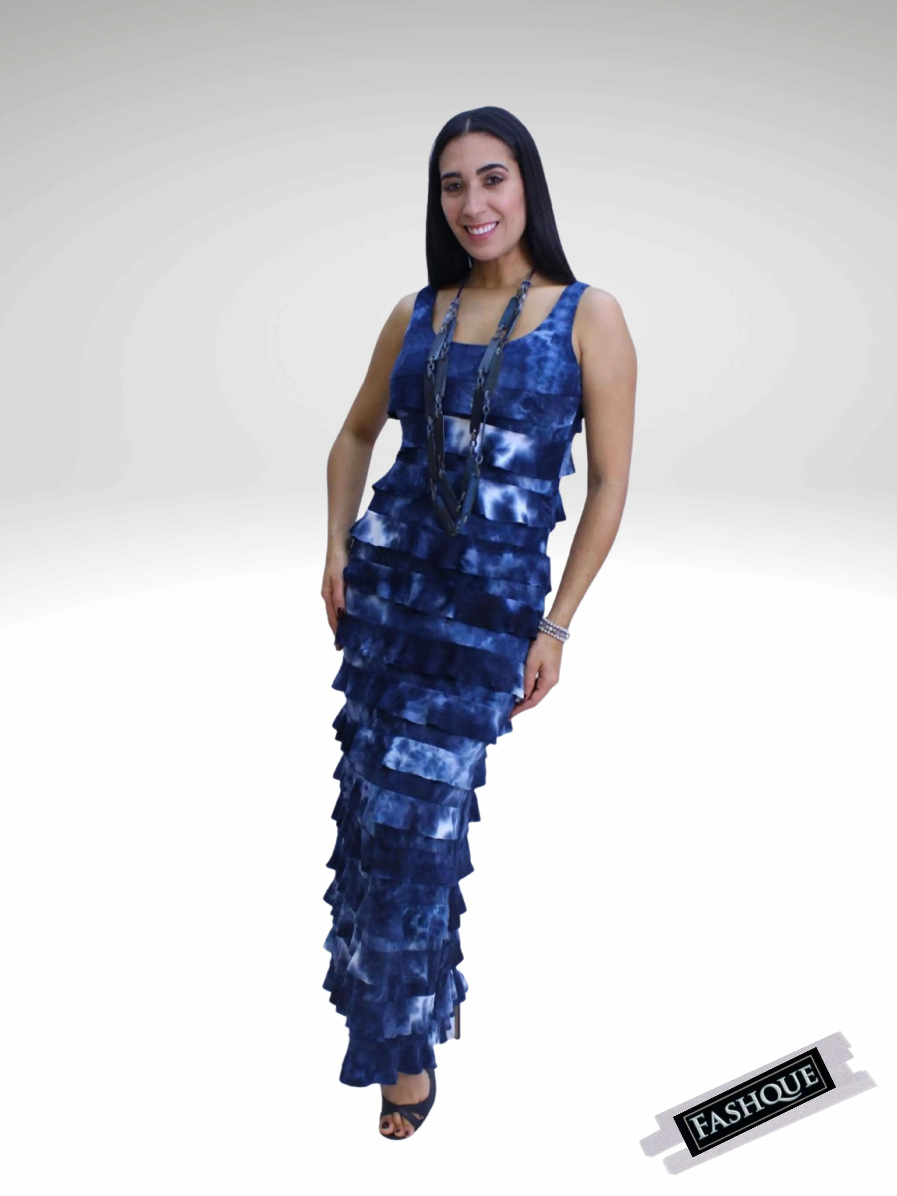FASHQUE - Ruffle Maxi Dress Sleeveless PRINTED - D211