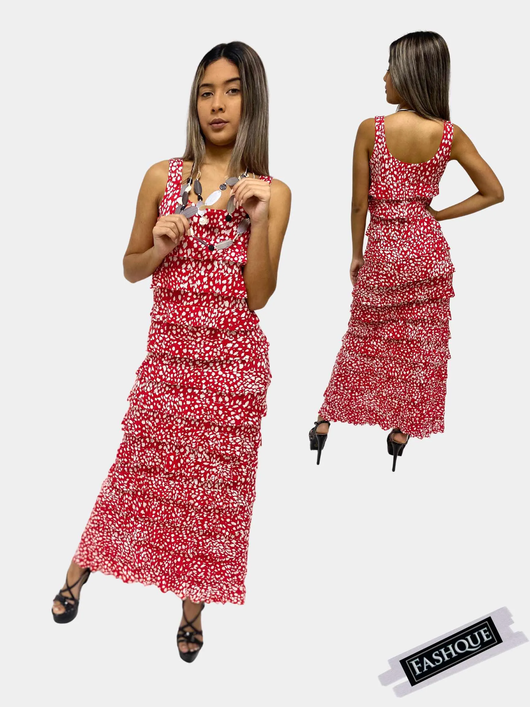 FASHQUE - Ruffle Maxi Dress Sleeveless PRINTED - D211