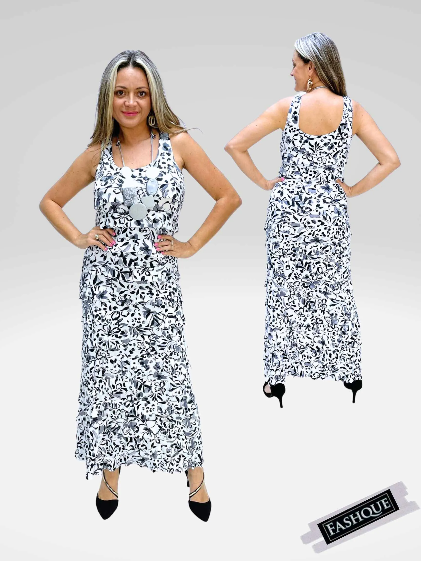 FASHQUE - Ruffle Maxi Dress Sleeveless PRINTED - D211