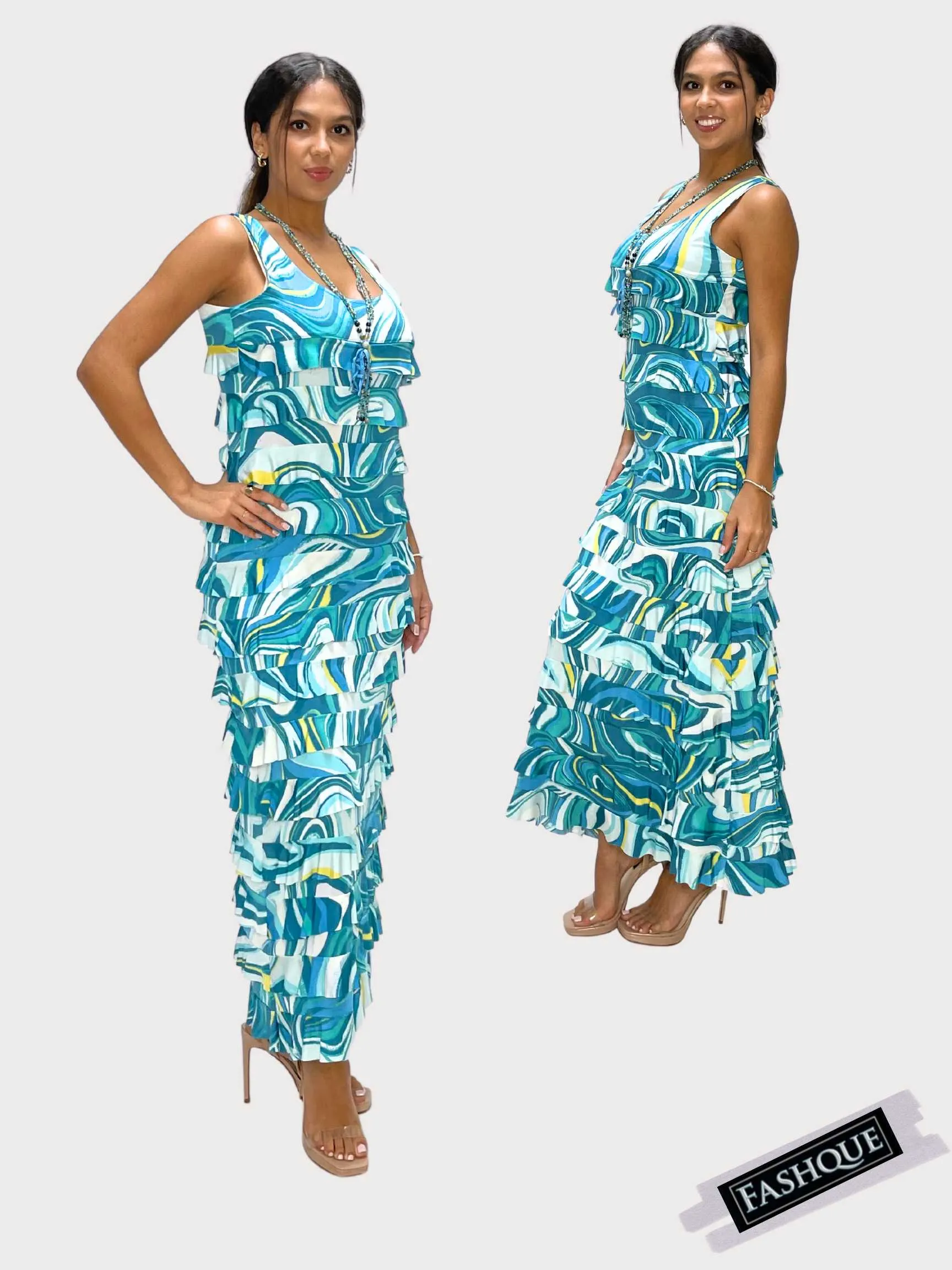 FASHQUE - Ruffle Maxi Dress Sleeveless PRINTED - D211