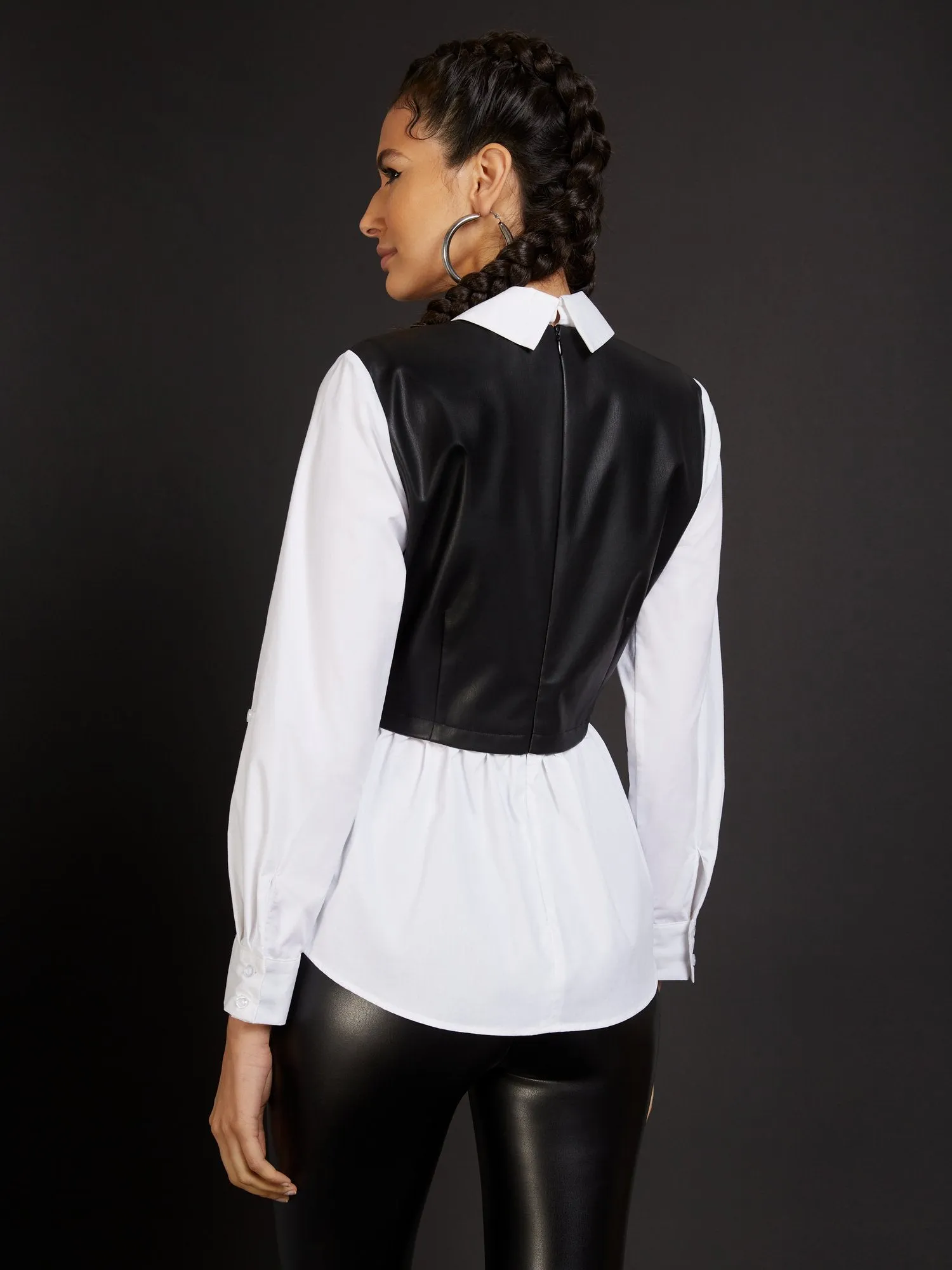 Faux-Leather Twofer Tunic Top