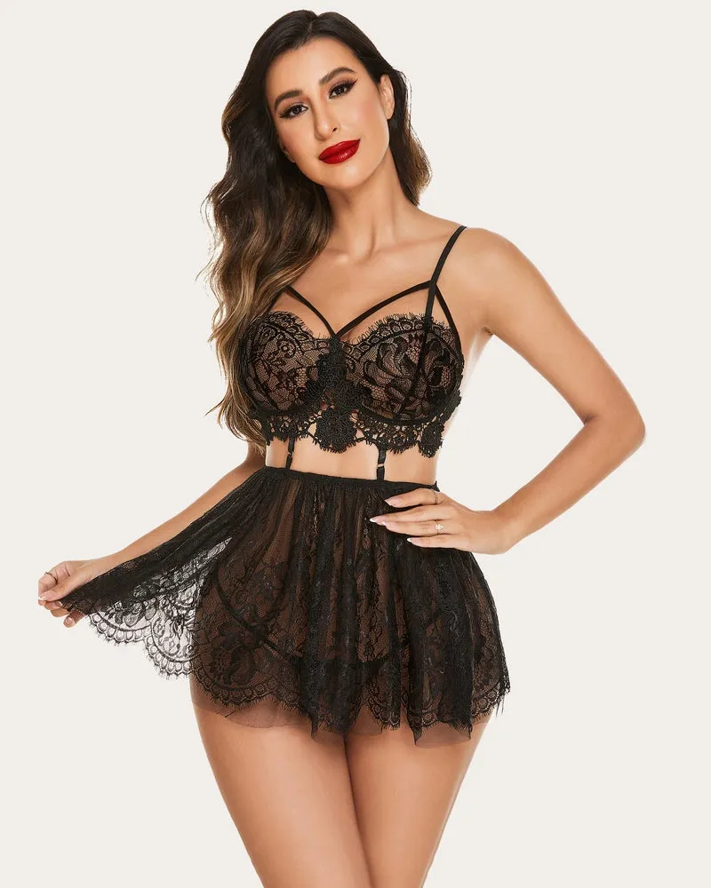 Flirty & Feminine Lace Mesh Lingerie Set