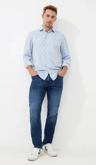 French Connection Long Sleeve Tonal Check Shirt - Light Blue