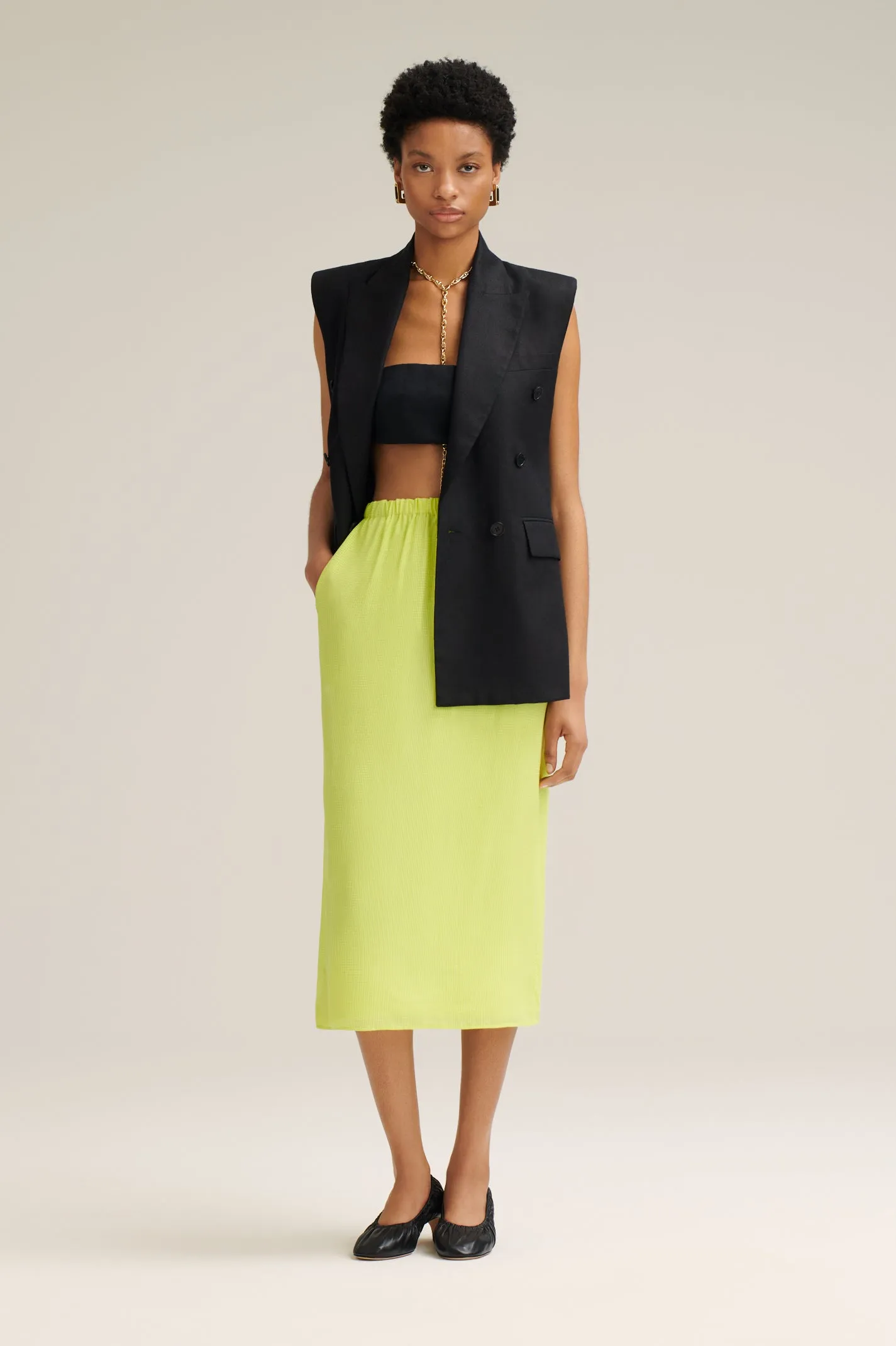 GINGHAM PENCIL SKIRT - LIME