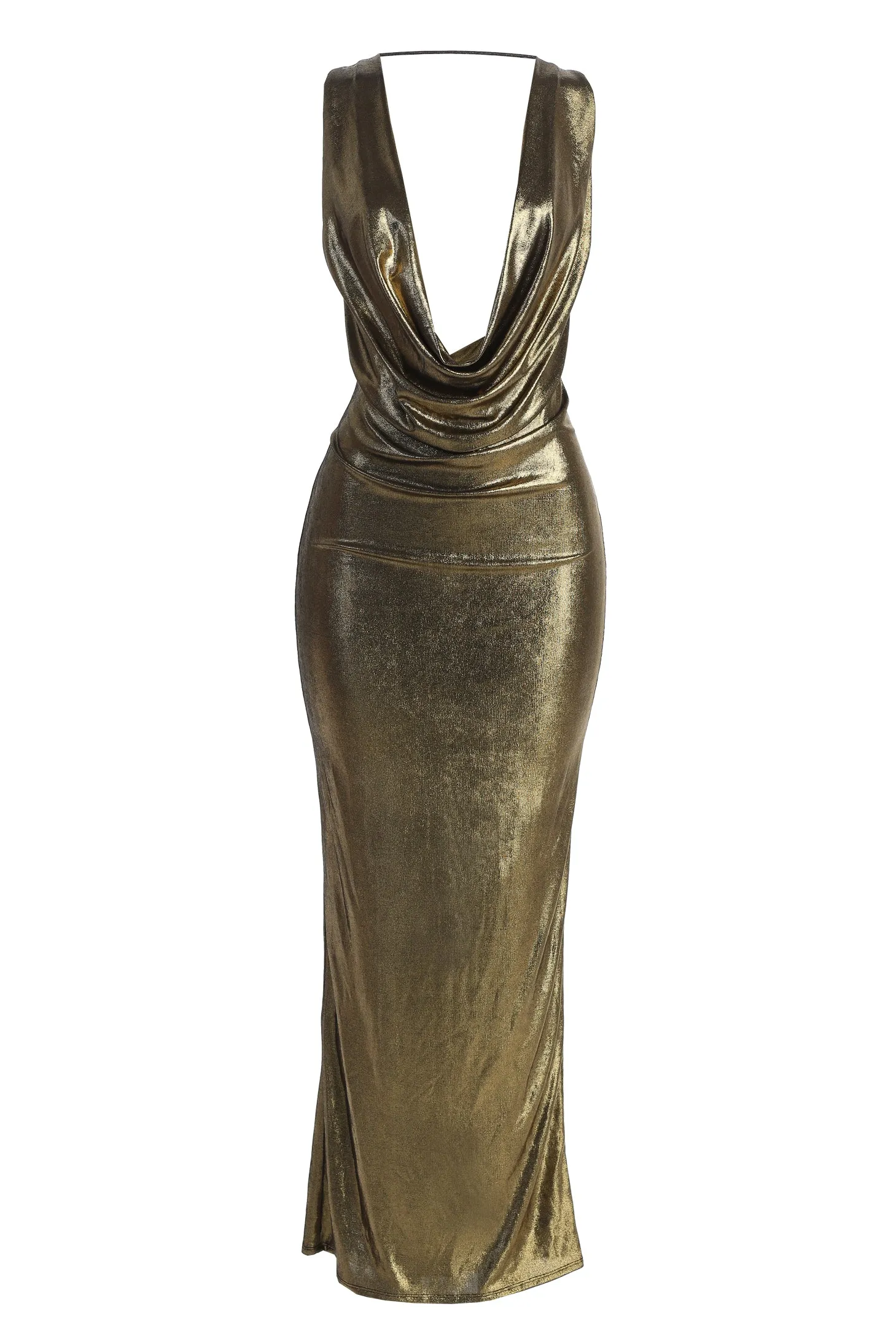 Gold Highlights Cowl Neck Maxi Dress