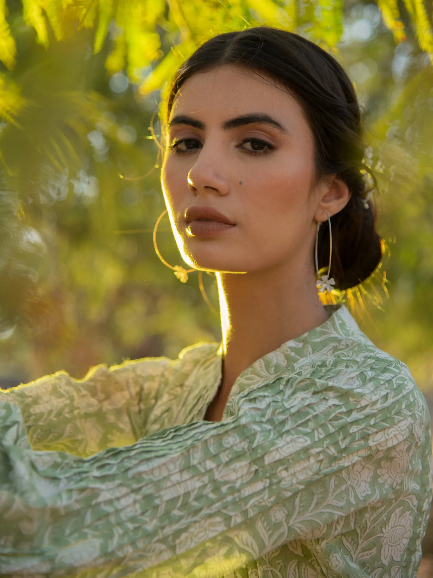 Greener Days Tunic Dress- Green Hand Block Printed Cotton Dress
