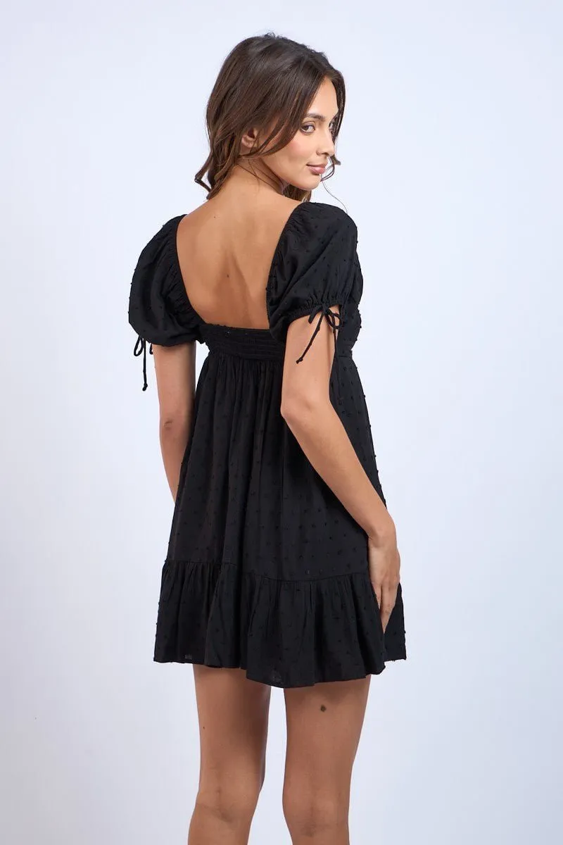 Harleigh Black Puff Sleeve Babydoll Mini Dress