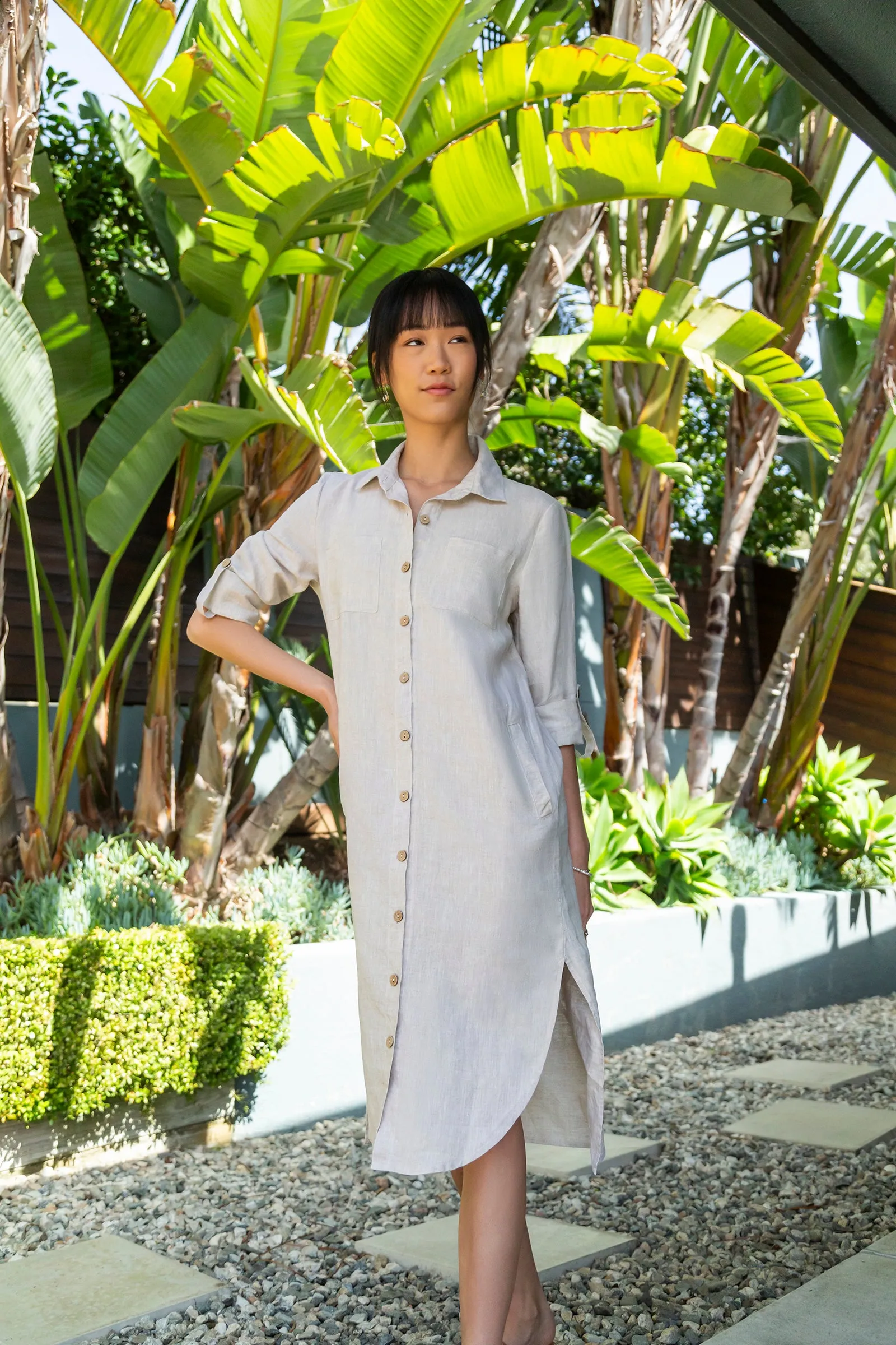 JENNA Linen Shirt Dress, Natural