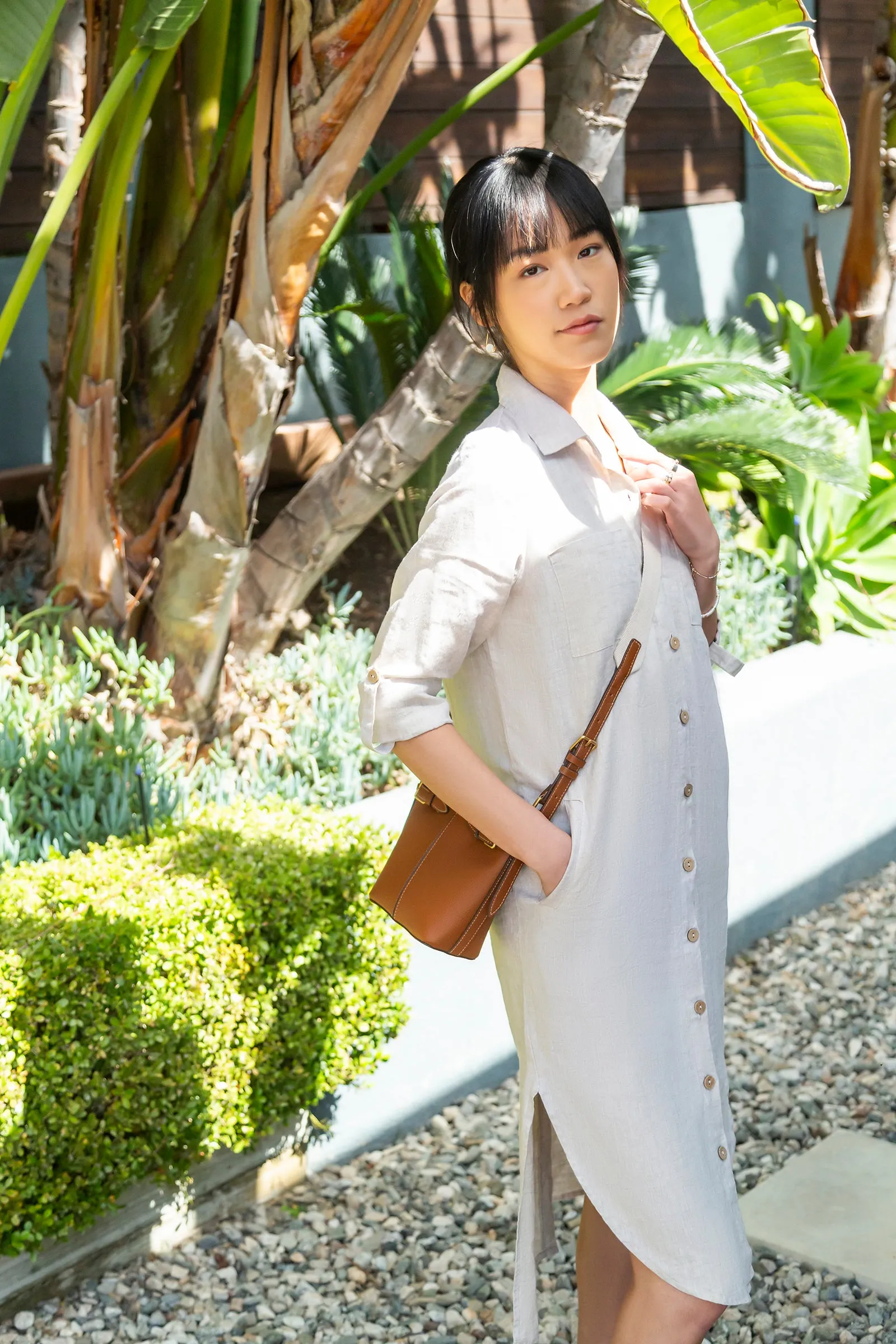 JENNA Linen Shirt Dress, Natural