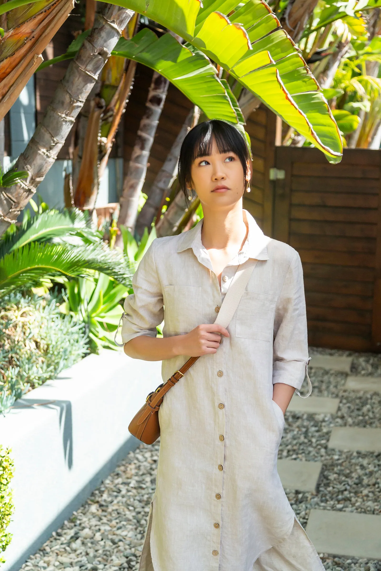 JENNA Linen Shirt Dress, Natural