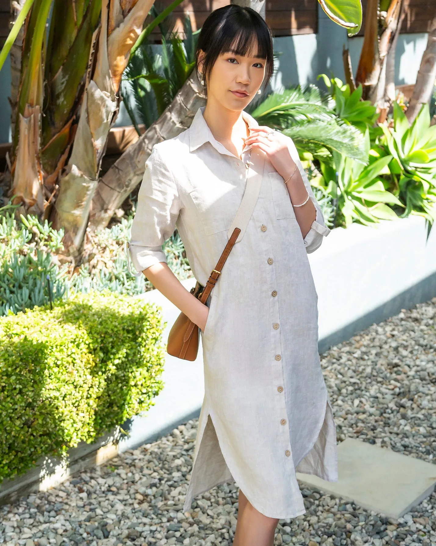 JENNA Linen Shirt Dress, Natural
