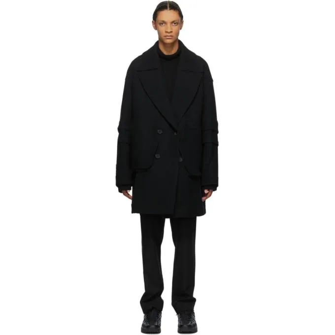 JERIH Black Wool Peacoat
