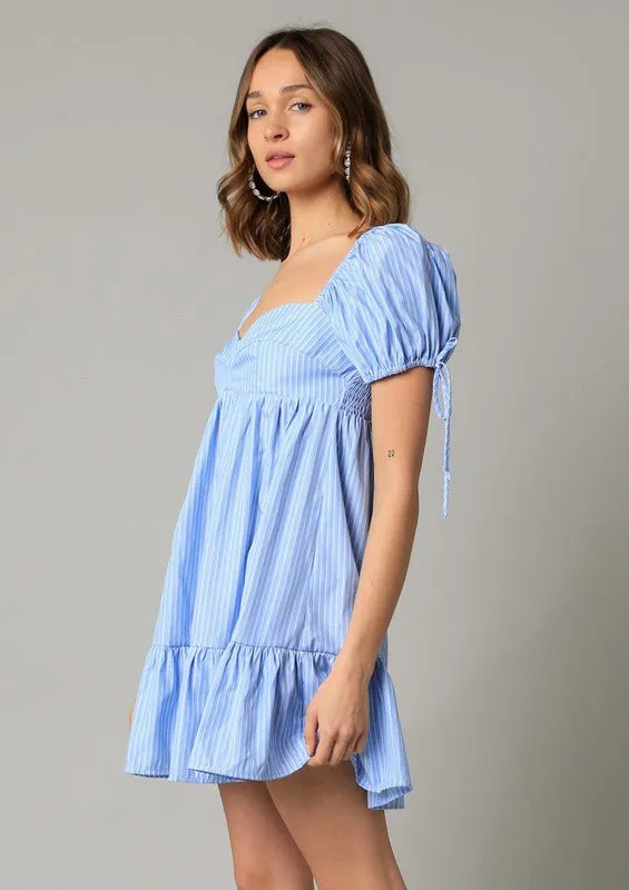 Jessie Blue Stripe Babydoll Mini Dress