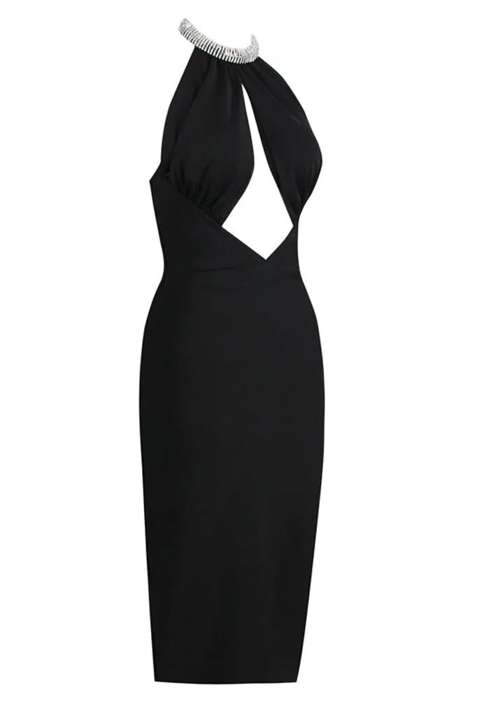 JHANEL Halter Neckline with Cutout Midi Bandage Dress