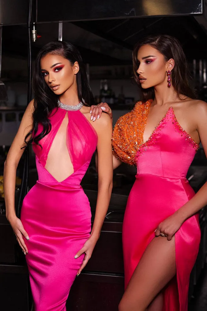 JHANEL Halter Neckline with Cutout Midi Bandage Dress