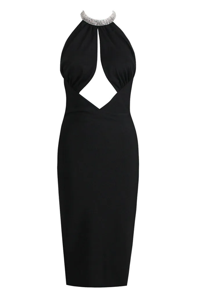 JHANEL Halter Neckline with Cutout Midi Bandage Dress